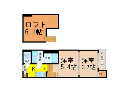 ハーモニーテラス八反(2SK/1階)の間取り写真