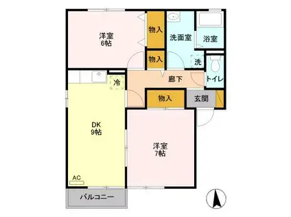 スカイコート 野村 A(2DK/2階)の間取り写真