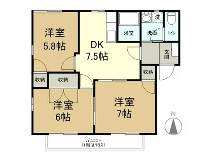 フレグランス広丘F(3DK/2階)の間取り写真