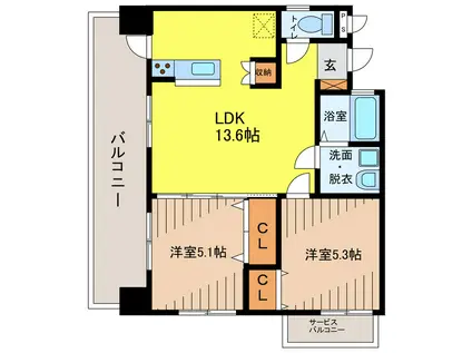 SUN TO MOON(2LDK/4階)の間取り写真