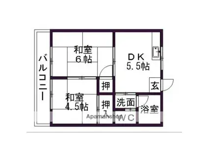 ハイツサンローラン(2DK/2階)の間取り写真