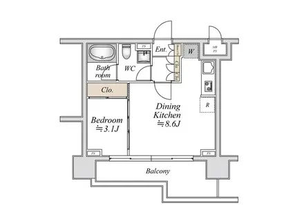 ドゥーエ日本橋(1LDK/8階)の間取り写真