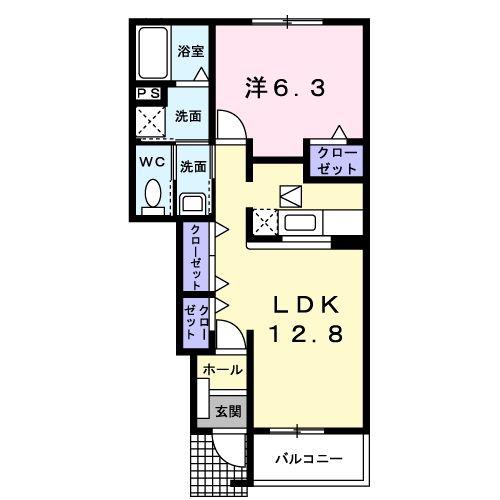 グレイス・ヴィラB(1LDK/1階)の間取り写真
