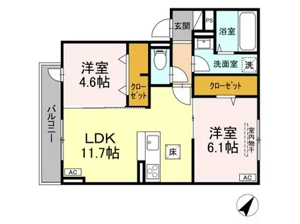 ディーレジデンス多治米東S(2LDK/1階)の間取り写真