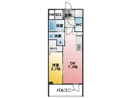 エステムコート名古屋TWIN イースト(1DK/2階)の間取り写真