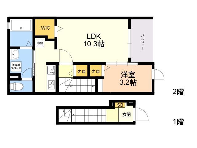 フローラ16(1LDK/2階)の間取り写真