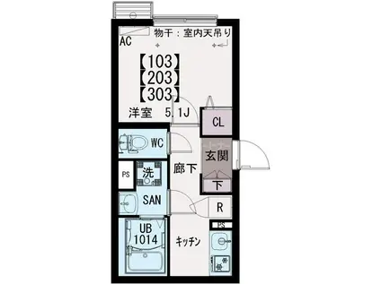 IXO江戸川II(1K/1階)の間取り写真