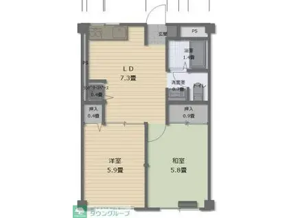 メゾン吉田(2DK/3階)の間取り写真