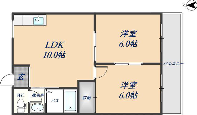 セイキハイツ(2LDK/1階)の間取り写真