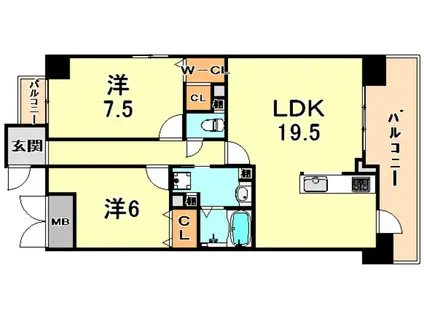 セノーテ西灘(2LDK/2階)の間取り写真