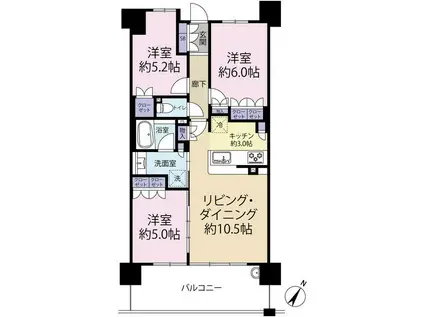 グランカサーレ豊中ヒルズコート(3LDK/7階)の間取り写真
