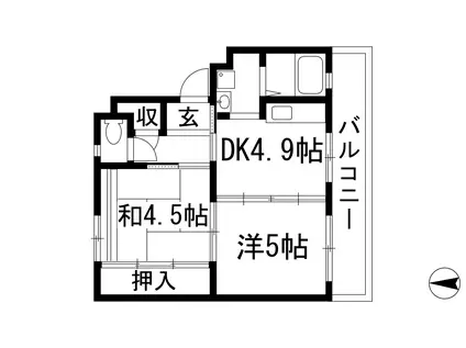 逆瀬川3号棟(2DK/2階)の間取り写真
