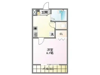フレアコンフォール日吉 B棟(1K/1階)の間取り写真