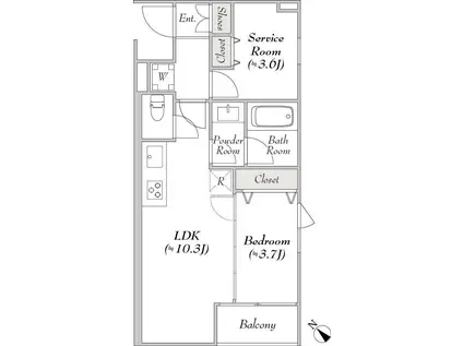 ルミークアン桜新町ノース(1SLDK/1階)の間取り写真