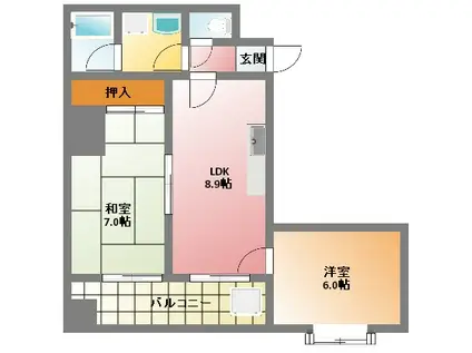 レスカール幸町(2LDK/10階)の間取り写真