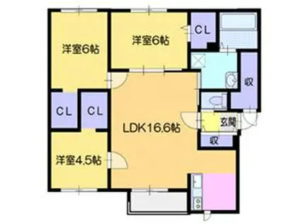 クラージュ江別III(3LDK/3階)の間取り写真