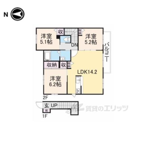 メゾン・リヴェール(2LDK/2階)の間取り写真