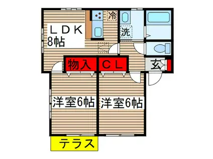ワンズハイツ(2LDK/1階)の間取り写真