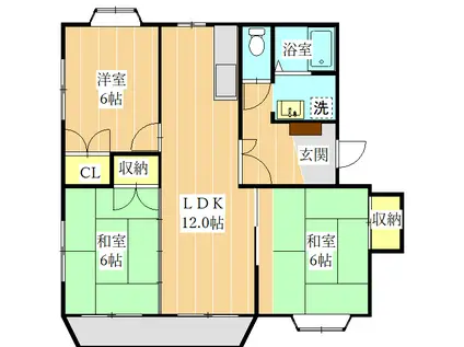 ツインズハイツB(3LDK/2階)の間取り写真