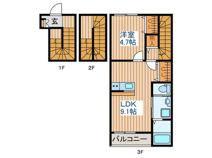 ジャドール長町(1LDK/3階)の間取り写真