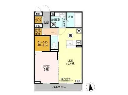 D-ROOM幸町(1LDK/1階)の間取り写真