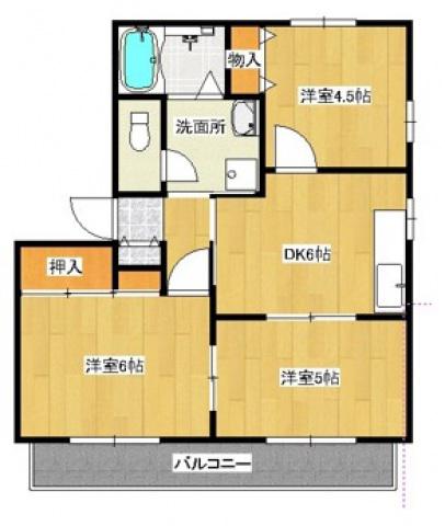 ジオ南亀岩(3DK/1階)の間取り写真