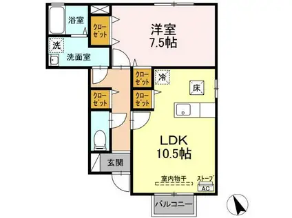 グロワール B(1LDK/1階)の間取り写真
