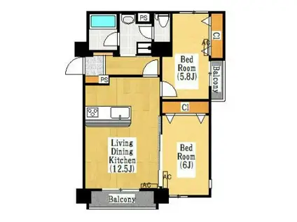 ヴィラ山水(2LDK/3階)の間取り写真