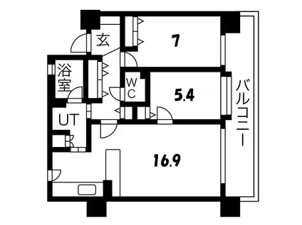 S-FORT中島公園(2LDK/14階)の間取り写真