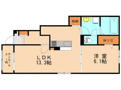 コート・ソレイユ伊川A(1LDK/1階)の間取り写真