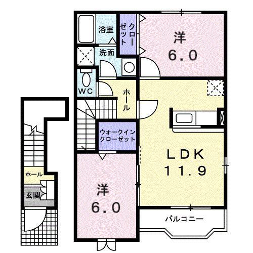 アプローズ(2LDK/2階)の間取り写真
