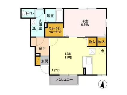 ディアコート駒生E棟(1LDK/1階)の間取り写真