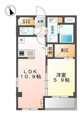 リユニオン(1LDK/1階)の間取り写真