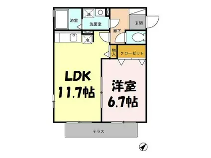 リヴェール(1LDK/1階)の間取り写真