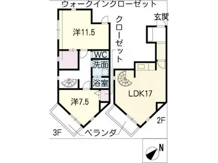 ヒルサイド竹の山(2LDK/3階)の間取り写真