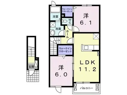 ラッフィナート・ピアッツァI(2LDK/2階)の間取り写真