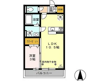 アドバンスS(1LDK/2階)の間取り写真