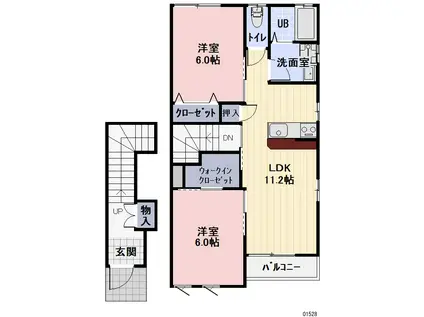 名鉄小牧線 味鋺駅 徒歩5分 2階建 築16年(2LDK/2階)の間取り写真