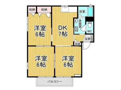 ラフォーレ・パレスB(3DK/1階)の間取り写真