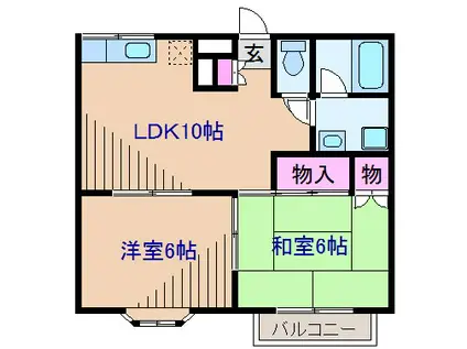 ベイヒルズ・サワノA棟(2DK/1階)の間取り写真