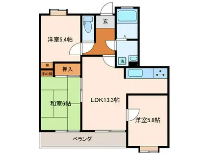 ソシア高月(3LDK/3階)の間取り写真