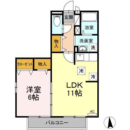 ドリームヒルズC(1LDK/1階)の間取り写真