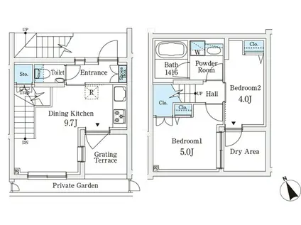 アグレシオテラス恵比寿(2DK/1階)の間取り写真