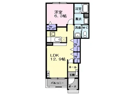 ウエストパーク(1LDK/1階)の間取り写真