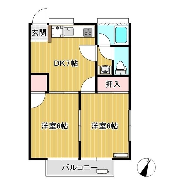 シティハイツ小原(2DK/2階)の間取り写真
