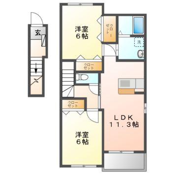 フリーデ I(2LDK/2階)の間取り写真