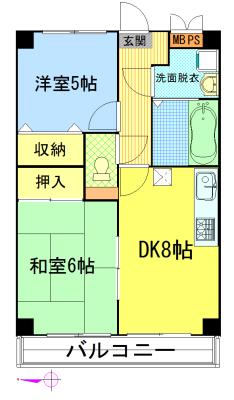 キャピタル草加(2DK/1階)の間取り写真