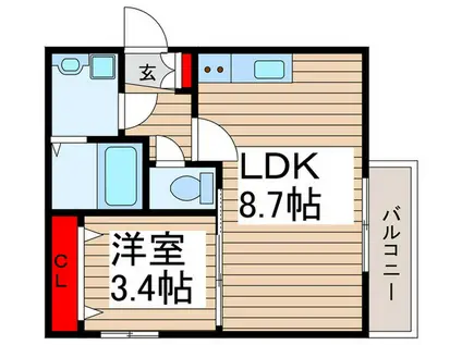 メラース(1LDK/3階)の間取り写真