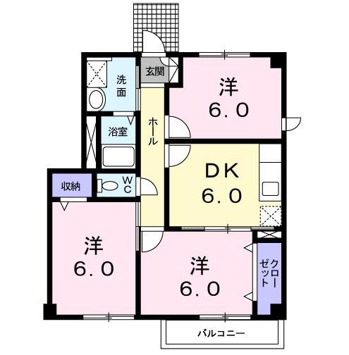 ソシア・アネックス A(3DK/1階)の間取り写真