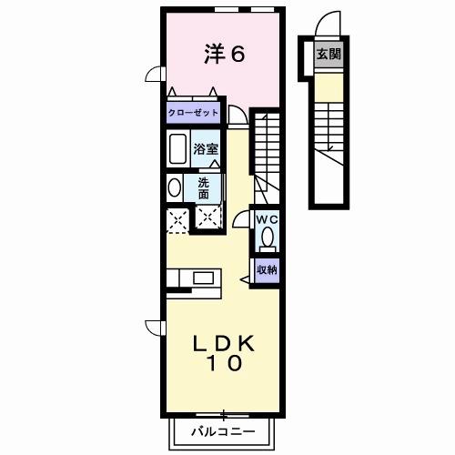 プリムヴェールA(1LDK/2階)の間取り写真
